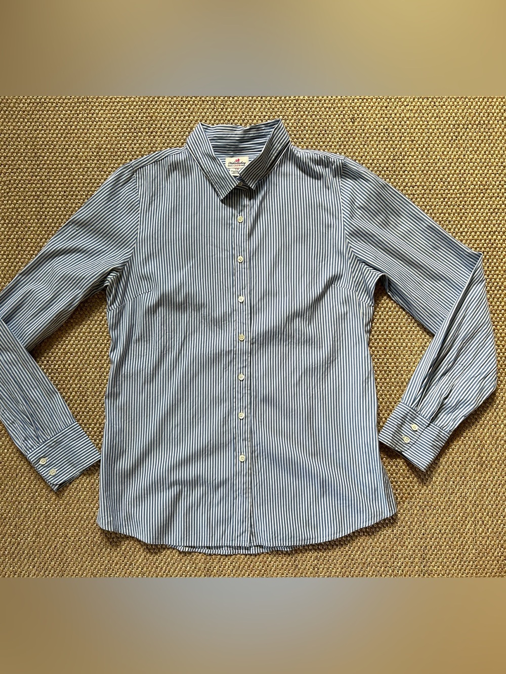 Tall Medium J. Crew Blue and White Vertical Stripe Dress Shirt